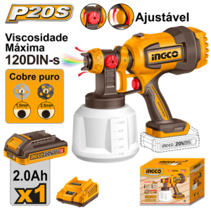 008385 PISTOLA DE PINTURA INGCO A BATERIA 20V C/1 BATERIA 2.0AH CSGLI20042-9