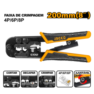 008400 ALICATE COMPRESSAO DE TERMINAL INGCO RJ11/ RJ45/4P/ 6P/ 8P HMPCN2468R