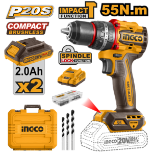 008251 PARAF/FURADEIRA INGCO 55NM IMPACTO 1/2'' A BAT 20V C/2 BAT 2AH CIDLI20558-9