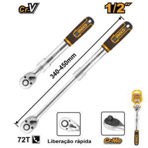008392 CHAVE CATRACA REVERSIVEL INGCO TELESCOPICA 12-18POL ENCAIXE 1/2 72 DENTES HRTH08128L