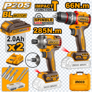 008173 COMBO 2 PCS INGCO - PARAFUSADEIRA 20V 660NM + PARAFUSADEIRA IMPACTO 1/4 285NM CKLI20277-9